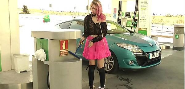  Sub worships shoes at public gas station